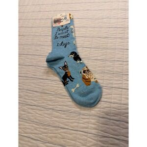 Blue Q People I Want to Meet Dogs Crew Socks Blue Women's Shoe Size 5-10 NEW